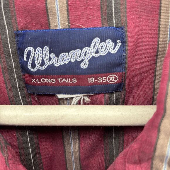 Vintage Wrangler 90s Y2K Pearl Snap Long Sleeve Striped Long Tails XL Shirt - Picture 2 of 5